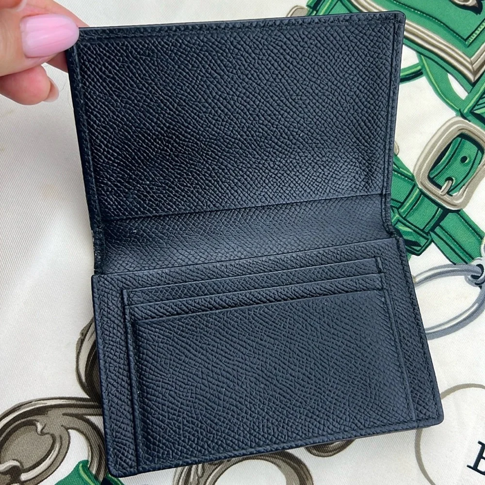 Auth.BVLGARI Black Leather small wallet unisex card holder minimalist w.card
